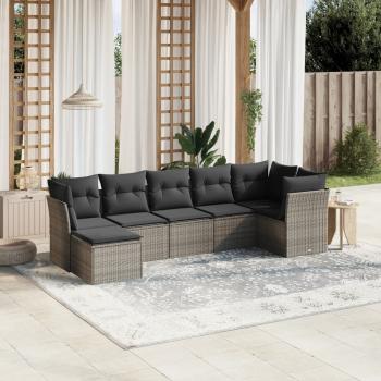 ARDEBO.de - 7-tlg. Garten-Sofagarnitur mit Kissen Hellgrau Poly Rattan
