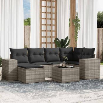 ARDEBO.de - 7-tlg. Garten-Sofagarnitur mit Kissen Hellgrau Poly Rattan