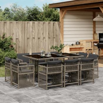ARDEBO.de - 11-tlg. Garten-Essgruppe mit Kissen Grau Poly Rattan