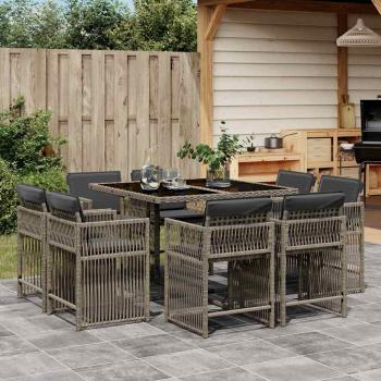ARDEBO.de - 9-tlg. Garten-Essgruppe mit Kissen Grau Poly Rattan