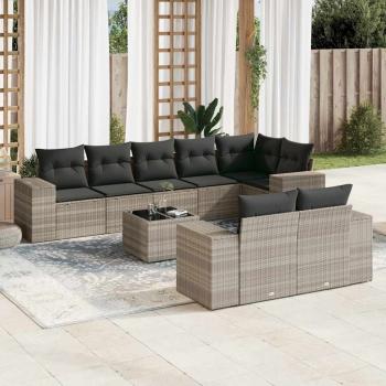 ARDEBO.de - 9-tlg. Garten-Sofagarnitur mit Kissen Hellgrau Poly Rattan