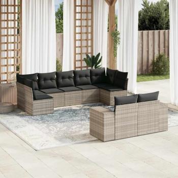 ARDEBO.de - 9-tlg. Garten-Sofagarnitur mit Kissen Hellgrau Poly Rattan