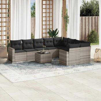 ARDEBO.de - 10-tlg. Garten-Sofagarnitur mit Kissen Hellgrau Poly Rattan