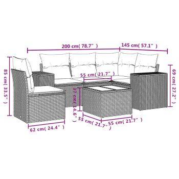 6-tlg. Garten-Sofagarnitur mit Kissen Hellgrau Poly Rattan