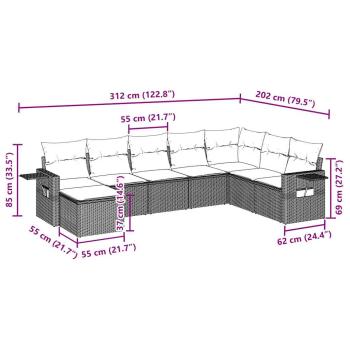 8-tlg. Garten-Sofagarnitur mit Kissen Hellgrau Poly Rattan