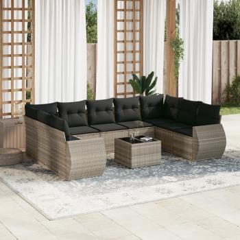 ARDEBO.de - 10-tlg. Garten-Sofagarnitur mit Kissen Hellgrau Poly Rattan