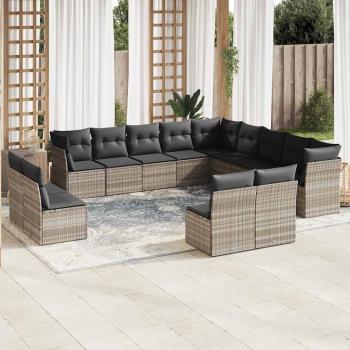 ARDEBO.de - 13-tlg. Garten-Sofagarnitur mit Kissen Hellgrau Poly Rattan