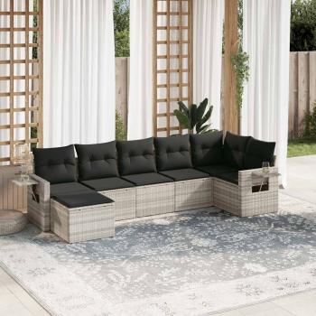 ARDEBO.de - 7-tlg. Garten-Sofagarnitur mit Kissen Hellgrau Poly Rattan