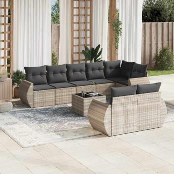 ARDEBO.de - 9-tlg. Garten-Sofagarnitur mit Kissen Hellgrau Poly Rattan