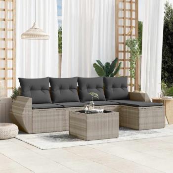 ARDEBO.de - 6-tlg. Garten-Sofagarnitur mit Kissen Hellgrau Poly Rattan