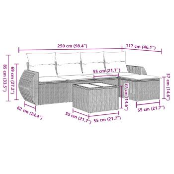 6-tlg. Garten-Sofagarnitur mit Kissen Hellgrau Poly Rattan