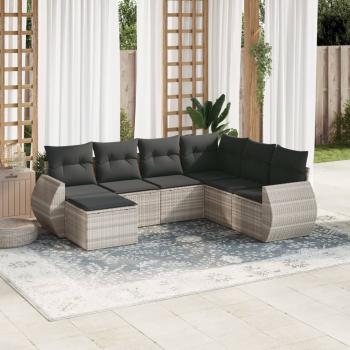 ARDEBO.de - 7-tlg. Garten-Sofagarnitur mit Kissen Hellgrau Poly Rattan