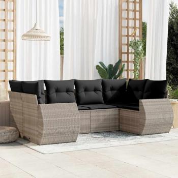 ARDEBO.de - 6-tlg. Garten-Sofagarnitur mit Kissen Hellgrau Poly Rattan