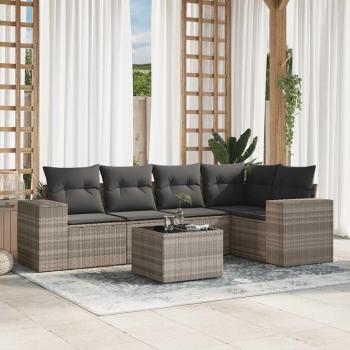 ARDEBO.de - 6-tlg. Garten-Sofagarnitur mit Kissen Hellgrau Poly Rattan