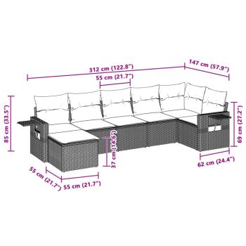 7-tlg. Garten-Sofagarnitur mit Kissen Hellgrau Poly Rattan