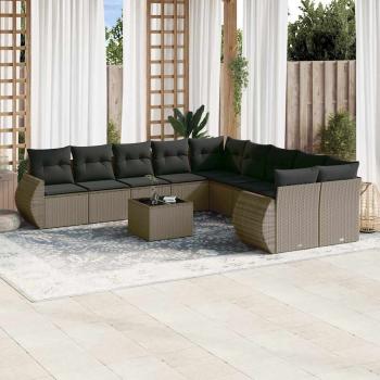 ARDEBO.de - 11-tlg. Garten-Sofagarnitur mit Kissen Hellgrau Poly Rattan