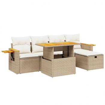 6-tlg. Garten-Sofagarnitur mit Kissen Beige Poly Rattan