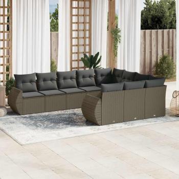ARDEBO.de - 10-tlg. Garten-Sofagarnitur mit Kissen Hellgrau Poly Rattan