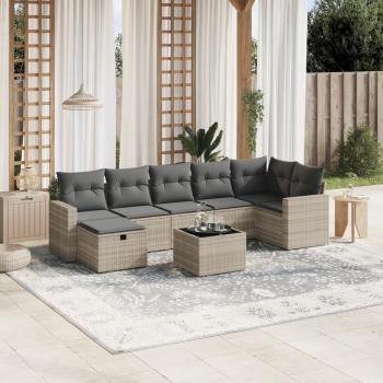 ARDEBO.de - 8-tlg. Garten-Sofagarnitur mit Kissen Hellgrau Poly Rattan
