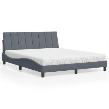 ARDEBO.de - Bett mit Matratze Dunkelgrau 160x200 cm Samt