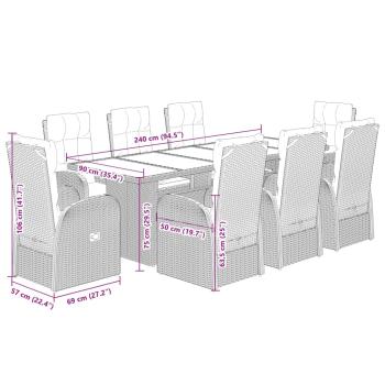 9-tlg. Garten-Essgruppe mit Kissen Schwarz Poly Rattan