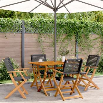 ARDEBO.de - 5-tlg. Garten-Essgruppe Schwarz Poly Rattan und Massivholz