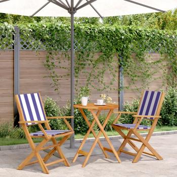 ARDEBO.de - 3-tlg. Bistro-Set Blau und Weiß Stoff und Massivholz