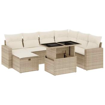 8-tlg. Garten-Sofagarnitur mit Kissen Beige Poly Rattan