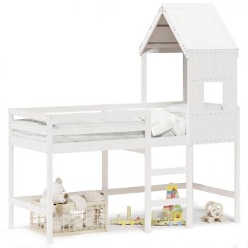 ARDEBO.de - Hochbett mit Leiter und Dach Weiß 80x200 cm Massivholz Kiefer