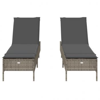 Sonnenliegen mit Auflagen 2 Stk. Grau Poly Rattan