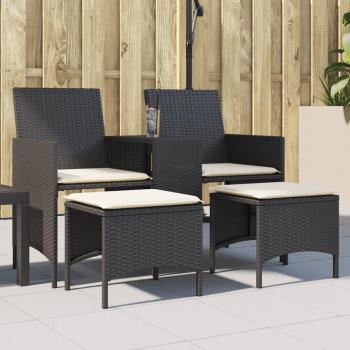 ARDEBO.de - Gartensofa 2-Sitzer mit Tisch und Hockern Schwarz Poly Rattan