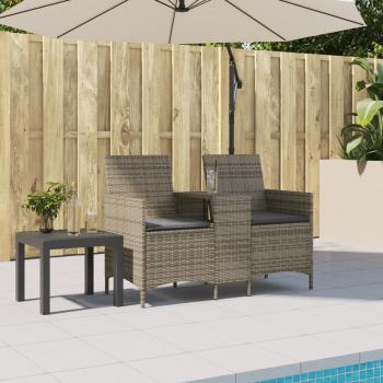 ARDEBO.de - Gartensofa 2-Sitzer mit Tisch und Kissen Grau Poly Rattan