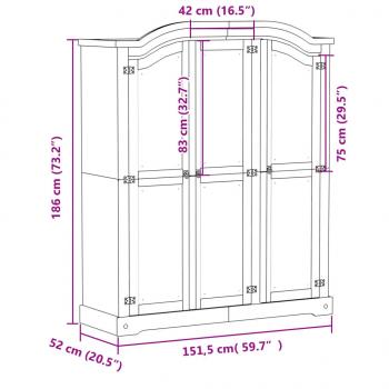 Kleiderschrank Corona 151,5x52x186 cm Massivholz Kiefer