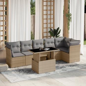 ARDEBO.de - 7-tlg. Garten-Sofagarnitur mit Kissen Beige Poly Rattan