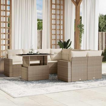 ARDEBO.de - 9-tlg. Garten-Sofagarnitur mit Kissen Beige Poly Rattan