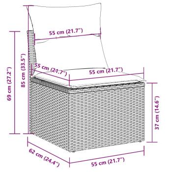 9-tlg. Garten-Sofagarnitur mit Kissen Beige Poly Rattan