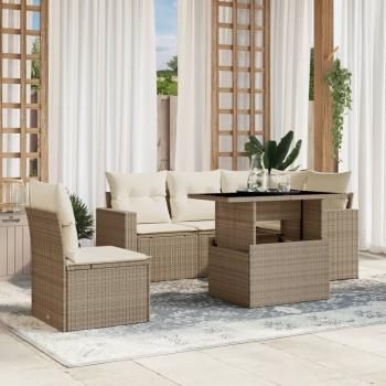 ARDEBO.de - 6-tlg. Garten-Sofagarnitur mit Kissen Beige Poly Rattan