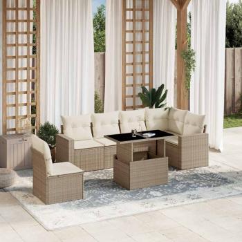 ARDEBO.de - 7-tlg. Garten-Sofagarnitur mit Kissen Beige Poly Rattan