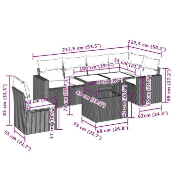 7-tlg. Garten-Sofagarnitur mit Kissen Beige Poly Rattan