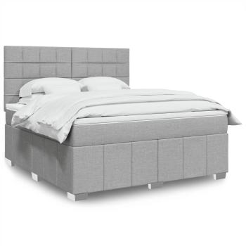 ARDEBO.de - Boxspringbett mit Matratze Hellgrau 180x200 cm Stoff