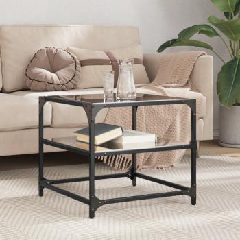 ARDEBO.de - Couchtisch mit Glasplatte Schwarz 50x50x45 cm Stahl
