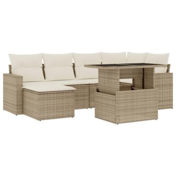 ARDEBO.de - 7-tlg. Garten-Sofagarnitur mit Kissen Beige Poly Rattan