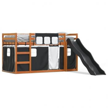 ARDEBO.de - Etagenbett mit Rutsche und Gardinen Weiß und Schwarz 90x200 cm