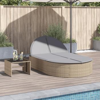 ARDEBO.de - Doppel-Sonnenliege mit Auflagen Beige Poly Rattan