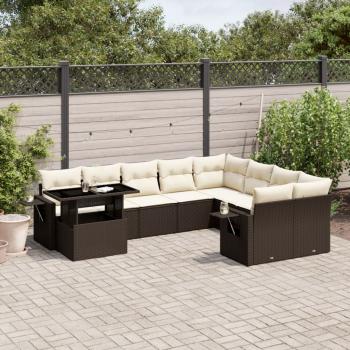 ARDEBO.de - 10-tlg. Garten-Sofagarnitur mit Kissen Braun Poly Rattan