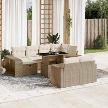 ARDEBO.de - 11-tlg. Garten-Sofagarnitur mit Kissen Beige Poly Rattan