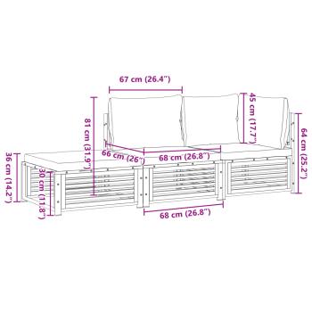 3-tlg. Garten-Sofagarnitur mit Kissen Massivholz Akazie