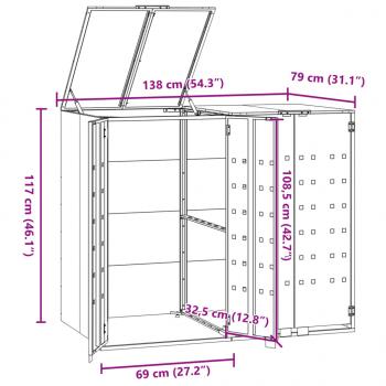 Mülltonnenbox für 2 Tonnen Grau 138x79x117 cm Stahl