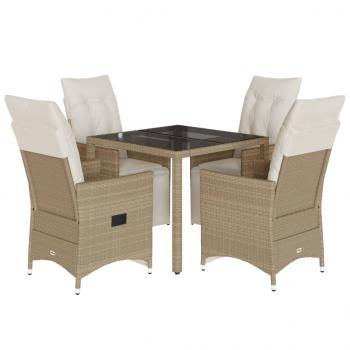 5-tlg. Garten-Bistro-Set mit Kissen Beige Poly Rattan