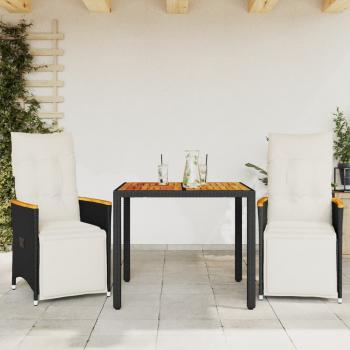 ARDEBO.de - 3-tlg. Garten-Bistro-Set mit Kissen Schwarz Poly Rattan